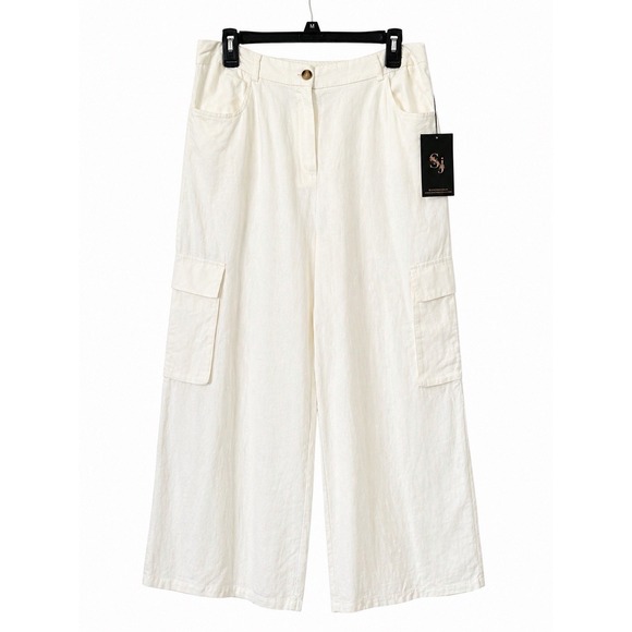 Sincerely Jules Pants - New Sincerely Jules Linen Cargo Pants XL White Wide Leg High Rise Linen Blend
